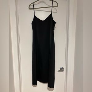 Satin slip black dress -L